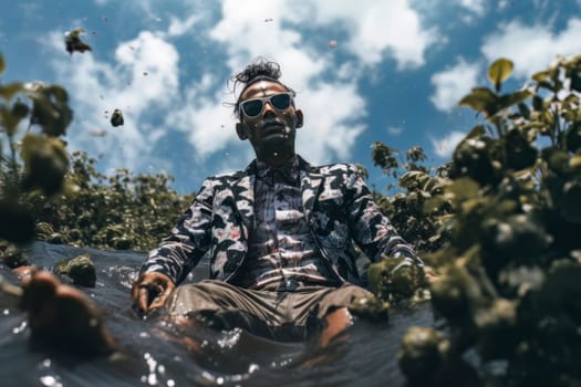 Image of a boy, oddly dressed while taking a bath.