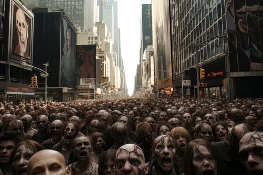 A thrilling image depicting New York City overrun by zombies, portraying a post-apocalyptic scenario.