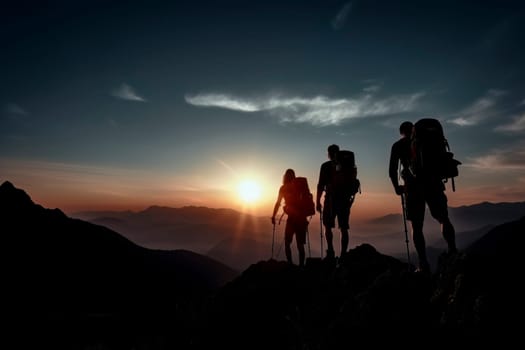 A captivating image of hikers standing triumphantly on the mountaintop, symbolizing success and accomplishment.
