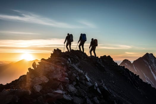 A captivating image of hikers standing triumphantly on the mountaintop, symbolizing success and accomplishment.