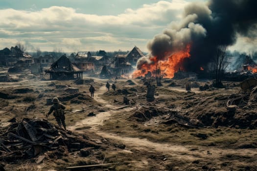 A powerful image capturing the aftermath of a war, depicting scenes of devastation and destruction.