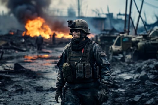 A powerful image representing the ongoing conflict between Russia and Ukraine, showcasing soldiers engaged in war.