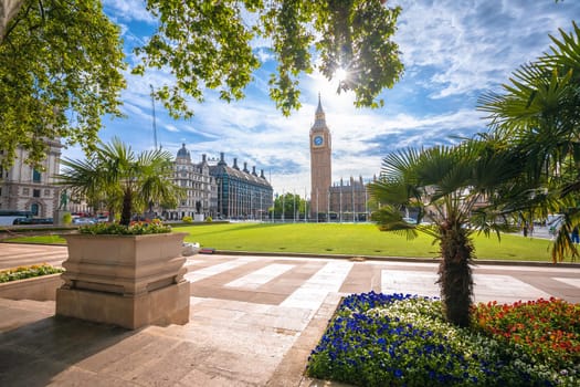 Parliament Square Garden and Big Ben in London view, capital of UK
