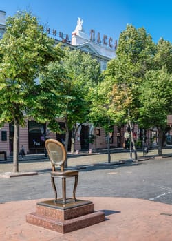 Odessa, Ukraine 22.06.2023. Chair monument in the City square of Odessa, Ukraine, on a sunny summer day