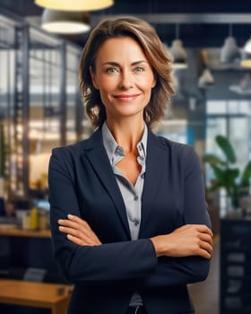 Portrait of a female executive with crossed arms. Generative AI. High quality illustration