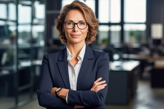 Portrait of a female executive with crossed arms. Generative AI. High quality illustration