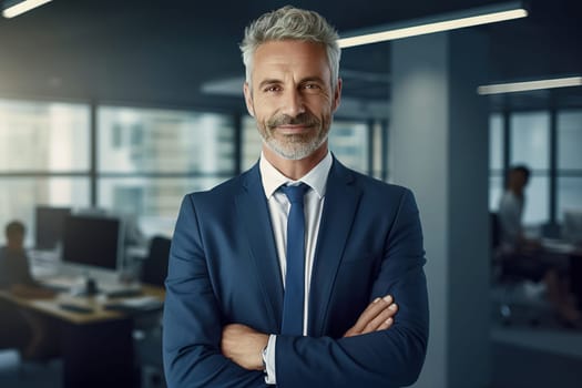 Portrait of a male executive with crossed arms. Generative AI. High quality illustration