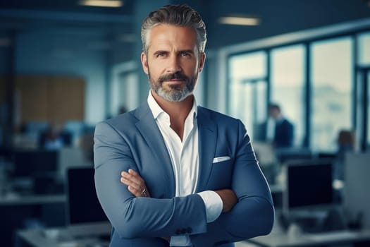 Portrait of a male executive with crossed arms. Generative AI. High quality illustration