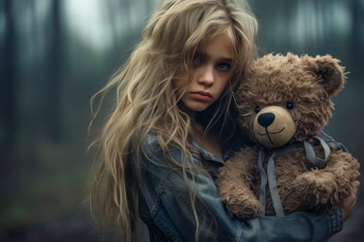 Heartwarming photo capturing a girl seeking comfort as she embraces a teddy bear, finding solace and reassurance
