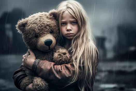 Heartwarming photo capturing a girl seeking comfort as she embraces a teddy bear, finding solace and reassurance