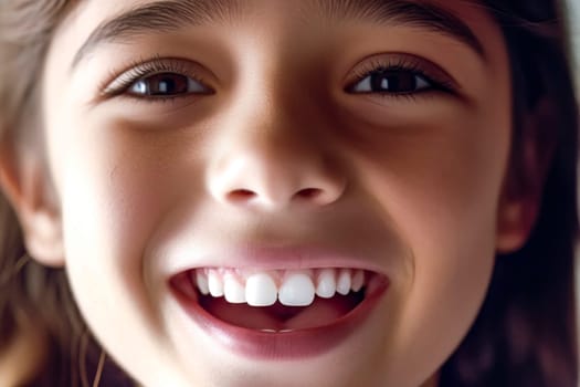 A captivating close-up photo capturing the radiant smile of a young girl.