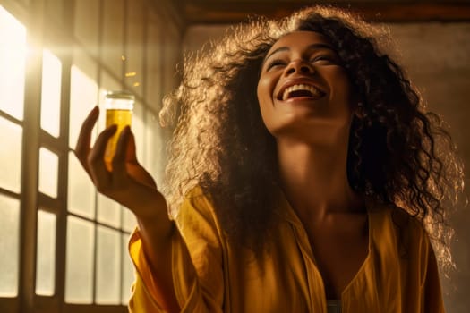 A photo portraying a smiling girl with a substance, symbolizing the concept of drugs.