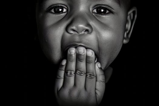 A compelling photo capturing a child covering their mouth, representing the concept of self-censorship