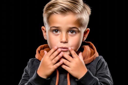 A compelling photo capturing a child covering their mouth, representing the concept of self-censorship