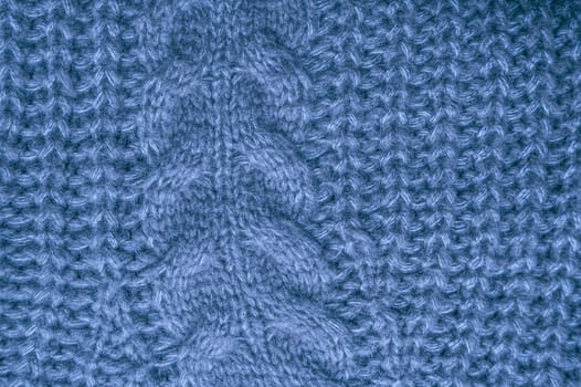 Closeup Knitted Sweater. Vintage Woolen Design. Jacquard Winter Background. Weave Knitted Sweater. Blue Structure Thread. Scandinavian Holiday Canvas. Detail Carpet Cashmere. Knitted Blanket.