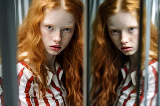 Captivating close-up portrait of a redhead girl with freckles, showcasing her unique beauty.