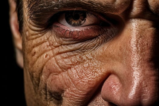 Capture the intensity and power in the gaze of a strong man through a close-up shot of his eye.