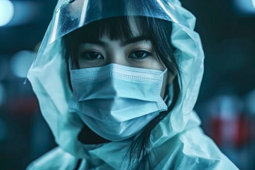 Asian Nurse Wearing Medical Mask While Tackling Global Pandemic, Image For Medical and Health Concepts