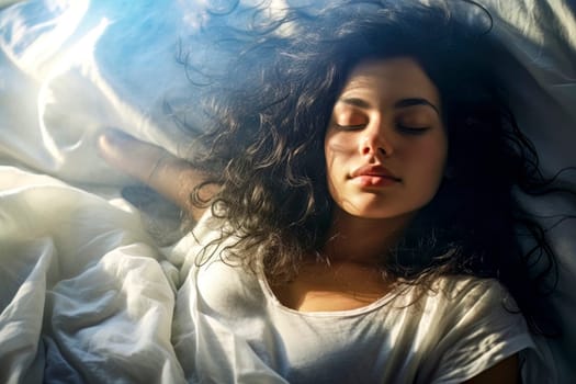 Image of a cute girl sleeping peacefully, a portrait of tranquil dreaming.
