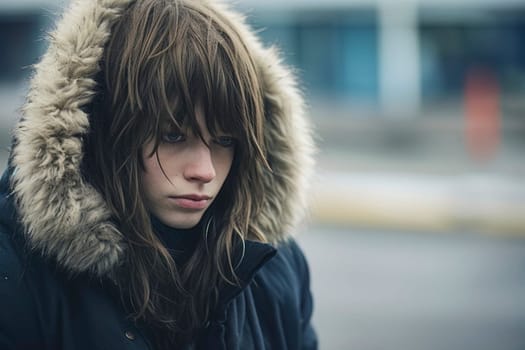 Deep sadness reflected in the lost gaze of a young girl, captured in a poignant portrait.