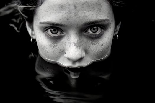 A captivating portrait capturing the ethereal beauty of a girl as her face emerges from the water