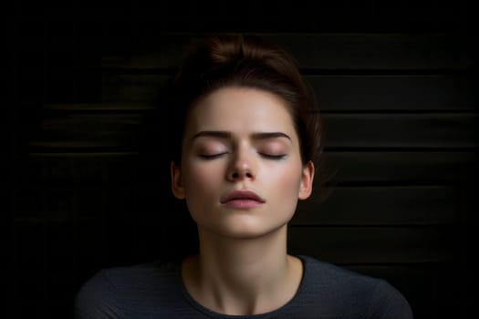 Portray the detrimental effects of burnout through the image of an exhausted girl with closed eyes.