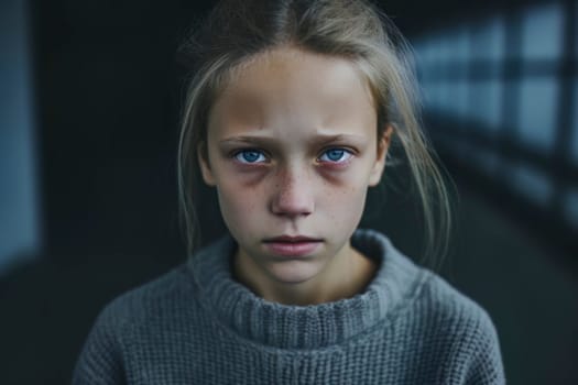 A powerful image capturing the emotions of a young girl, displaying a mix of sadness and anger.