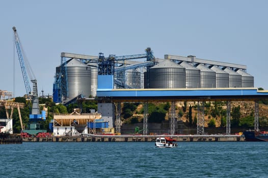 Sevastopol, Crimea - July 3, 2019. Grain terminal with capacity of 170 thousand tons