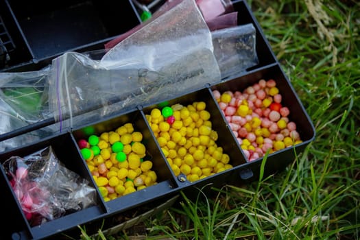 fishing tackle bait, fishing river. Selective focus nature