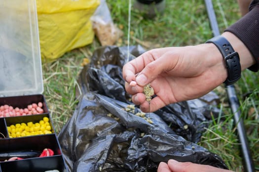 fishing tackle bait, fishing river. Selective focus nature