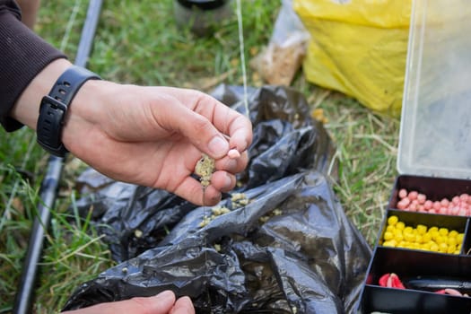 fishing tackle bait, fishing river. Selective focus nature