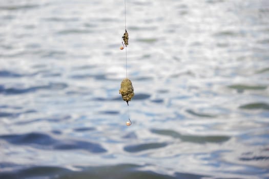 fishing tackle bait, fishing river. Selective focus nature