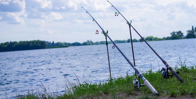 fishing tackle bait, fishing river. Selective focus nature