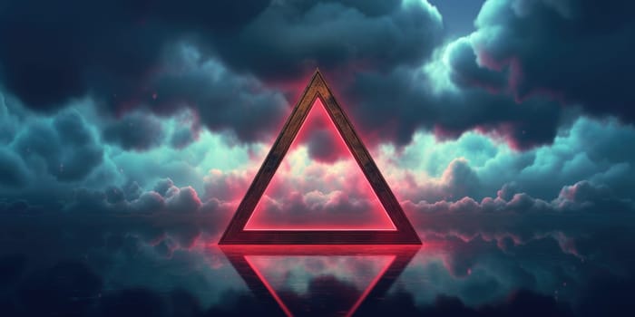 A triangle shaped empty frame neon cloud on water, in the style of vintage aesthetics. Generative AI image weber.
