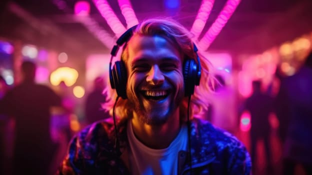 candid shot of an excited young scandinavian man party with headphones. beautiful Generative AI AIG32