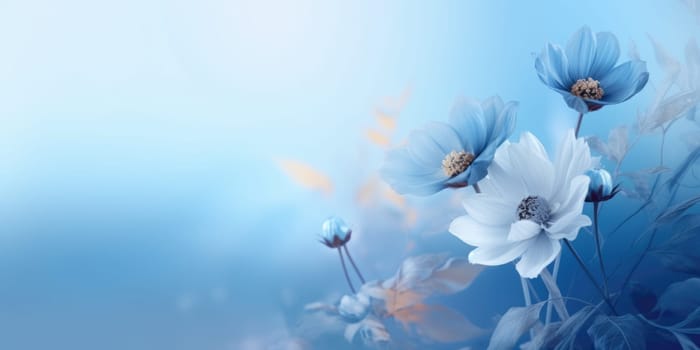 Beautiful abstract blue misty morning photo floral design background banner. beautiful Generative AI AIG32