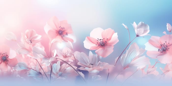 Beautiful abstract pink blue pastel misty morning photo floral design background banner. beautiful Generative AI AIG32