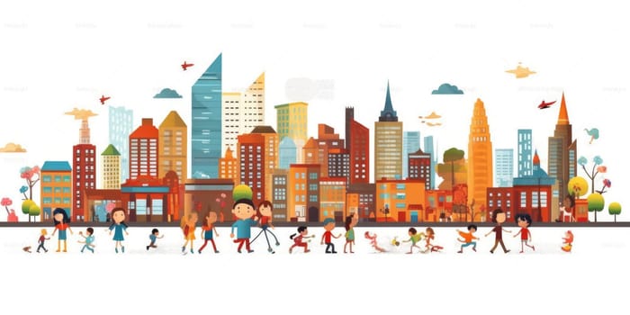 city skyline children cartoon funny on white background. beautiful Generative AI AIG32