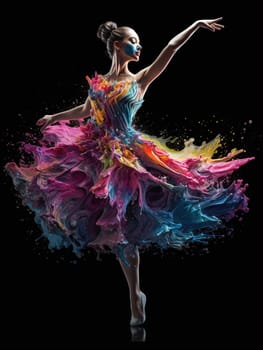 female dancer wearing colorful paint splashing from, generative AI, AI generated