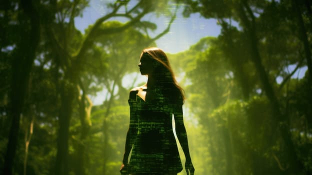 Woman in Yoga Full Body Backlit Pose in the Forrest. Generative AI image weber.