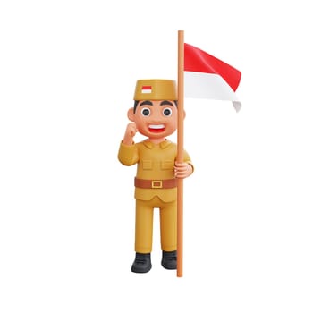 3d warrior character with indonesian independence day concept