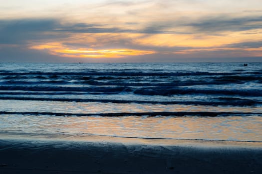 Affirmation photo You are free to be different Love yourself sunset over the sea horizon orange sky clouds dark sea water edge sand.