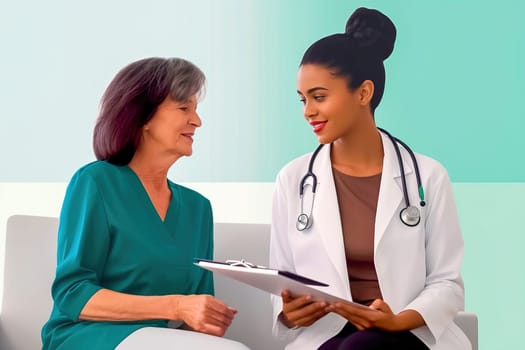 A female doctor advises a woman. Generative AI. High quality illustration