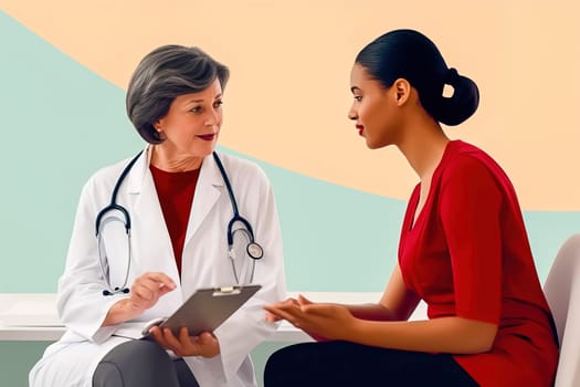 A female doctor advises a woman. Generative AI. High quality illustration