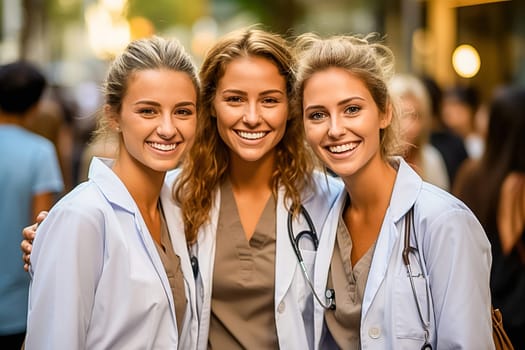 Portrait of a group of female medical college students. Generative AI. High quality illustration