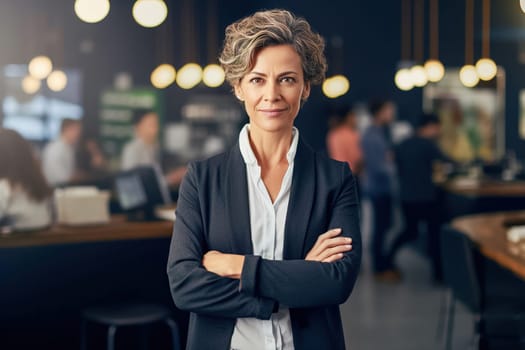 Portrait of a female executive with crossed arms. Generative AI. High quality illustration