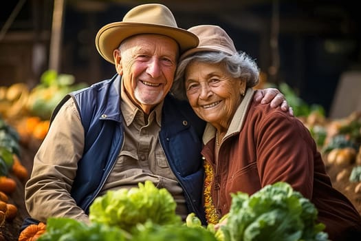 A happy retired couple on their property. Generative AI. High quality illustration