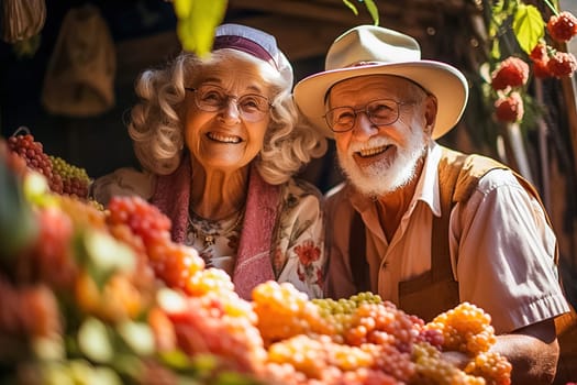 A pensioner grows grapes on his plot. Generative AI. High quality illustration