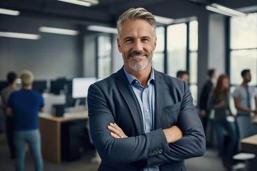 Portrait of a male executive with crossed arms. Generative AI. High quality illustration