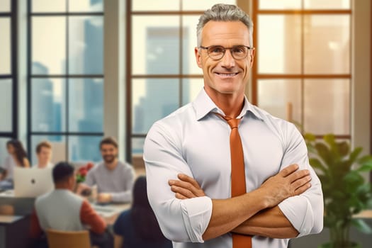 Portrait of a male executive with crossed arms. Generative AI. High quality illustration